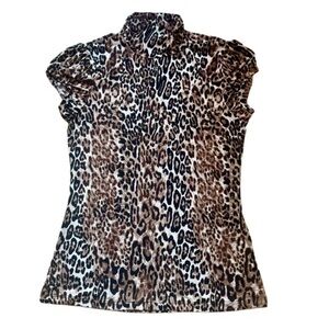 Six Degrees Chic Mock Neck Leopard Print Women's Blouse
